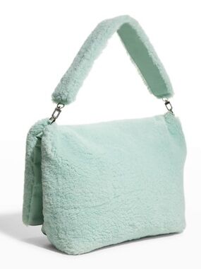 Studio Amelia Womens Mint Monument Faux Fur Top Handle Leather Tote Bag NWT
